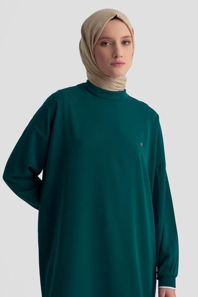 Armine TREND Kolları Ribanalı Arkadan Uzatmalı Basic Tunik-Petrol 25YT449