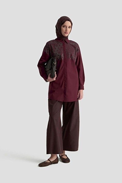 Armine TREND Taş İşlemeli Gizli Düğmeli Tunik-Vişne 25KT419
