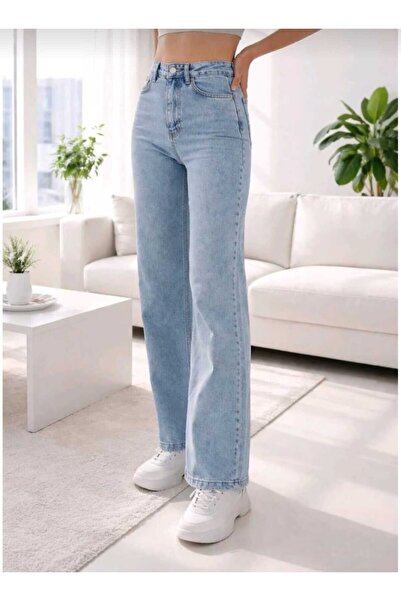 Lixera Pantaloni blugi Palazzo albastru deschis Snow Wash Extra talie înaltă ...