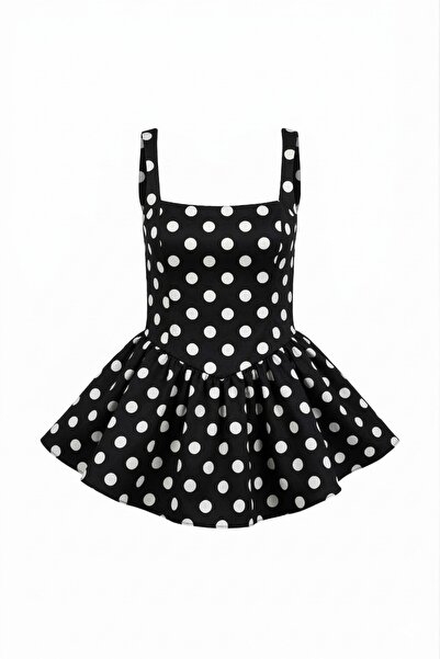 La Sarta Κοντό ασπρόμαυρο φόρεμα Paros με φούστα μπαλόνι, σετ Πουά τεμαχίων