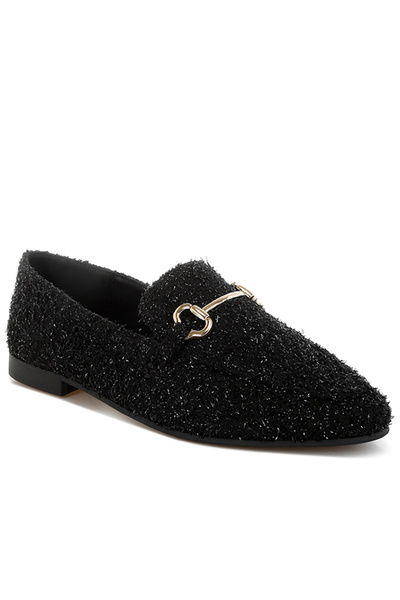 london Rag Women's Horsebit Detail Shiny Loafers in Black