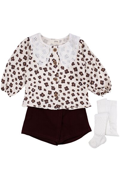 bebegen Baby Girl Ecru Claret Red Floral Print Luxury 3-Piece Set with Shorts...