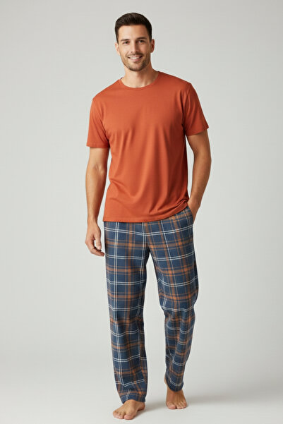 İPEKTENİM Ekose Desenli Kısa Kol Erkek Pijama Takımı