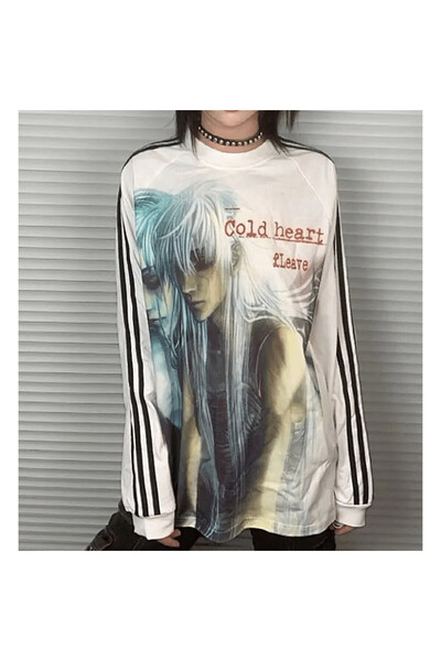 İsra Ayyıldız Moonstar Collection Beyaz Cold Heart 3 Şeritli Y2K Sweatshirt