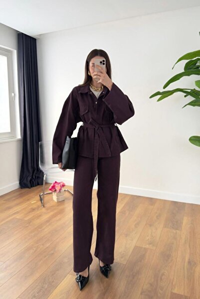 BelezaStore Bordo Takim Mürdüm Denim Suit