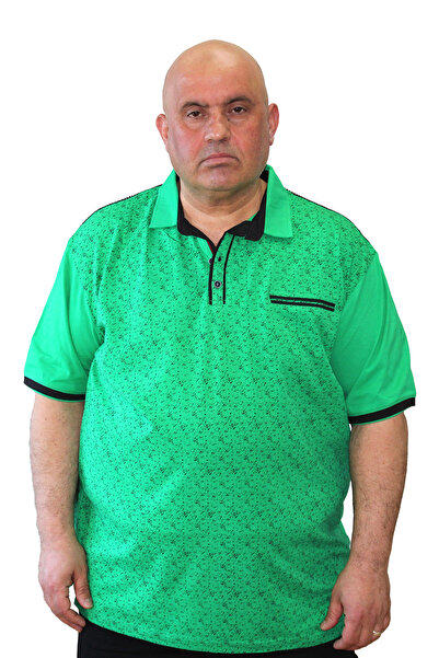 Ramon Miele Men's Large Size Patterned Fabric Polo Collar T-Shirt