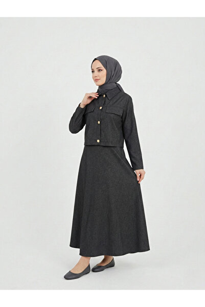 Lunsera Store فستان بتفاصيل أزرار على الأكمام - أسود