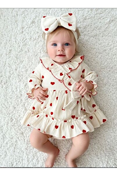 MİNİKİNCİBABY Amore Kalp Desenli Kroşeli Elbise