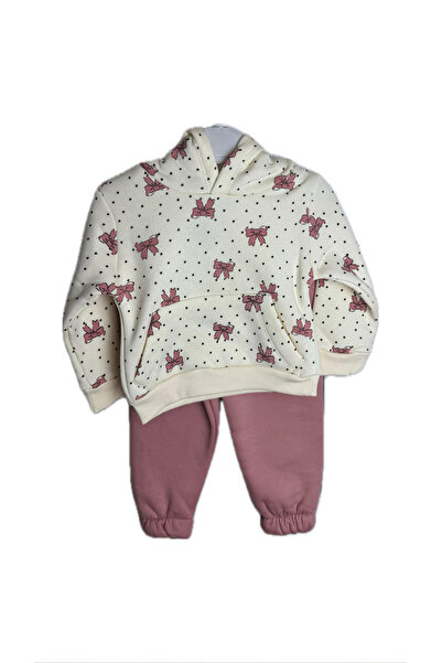 Ponico Baby Pink Bow Patterned Hooded Set of 2