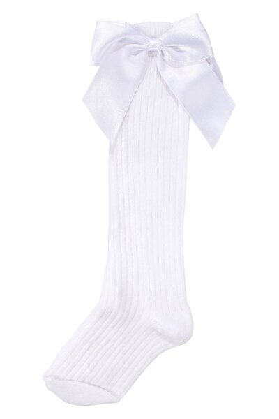 bebegen Girl's White Ribbon Bow Knee Socks