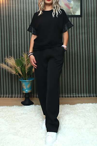 Sclouthe Siyah Sim Detaylı Şık Bluz