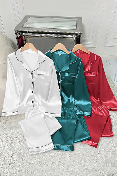 Sweet Dream 6 Pcs Silk Satin Pajama Set for Women Long Shirts and Pants Sleep...