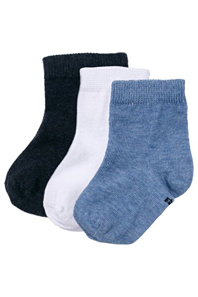 bebegen طقم جوارب ثلاثية للأطفال الأولاد باللون الأبيض والأزرق الداكن من 12 إ...