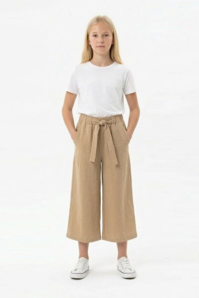 zahider Girl's Pocketed Summer Ayrobin Pants with Elastic Waist and Belt