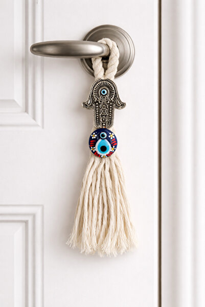 NazarNovaStore Fatma Ana Eli Nazar Boncuklu Kapı Kolu Süsü – El Yapımı Püskül...