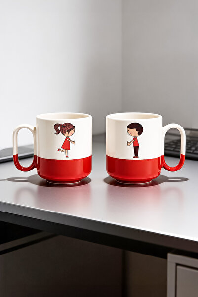 BB TRADE Couple 2-Piece Mug Set Red Ceramic Printed Pro Mug