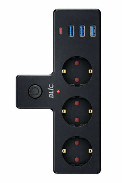 Blackbird Game Center Blic FTR-12 Termal Akım Korumalı 3'lü Priz - PD 20W USB...