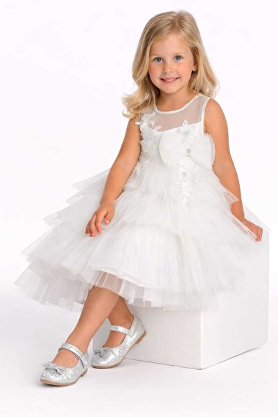 MONİTA Rochie albă de prințesă tul pentru fete – dantelă straturi cu detalii ...