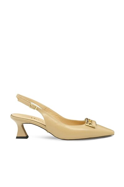 Vario Genuine Leather Buckled Short Heeled Shoes Z263 Nude (Ten)