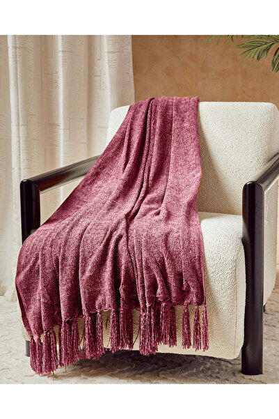 REDTAG بطانية من نسيج الشنيل بلون بورغندي مزينة بشراشيب