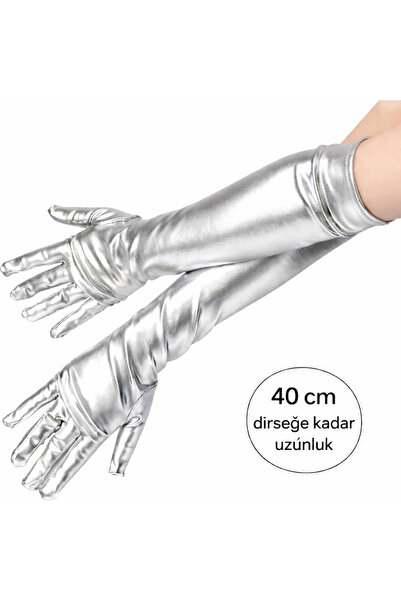 Lisinya قفازات ساتان فاخرة باللون الفضي تحت الكوع 40 سم - TYGOO
