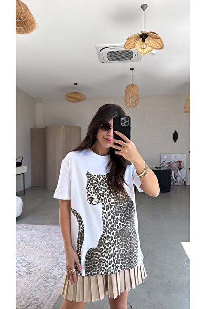 Buket Teke Με λεοπάρ τύπωμα   Βαμβάκι τεμάχια Μακρύ μπλουζάκι