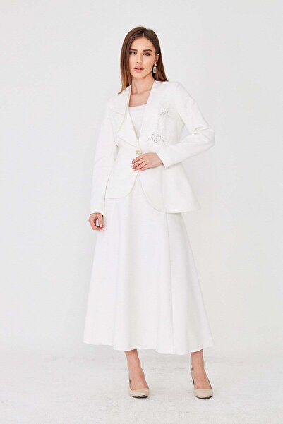 LOVELF Premium Dantel Detaylı Etekli Takım Ekru