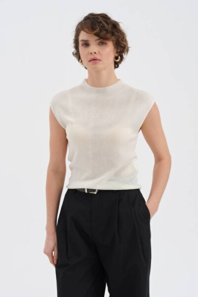 tw3 Дамска блуза от трико с висока яка и без ръкави