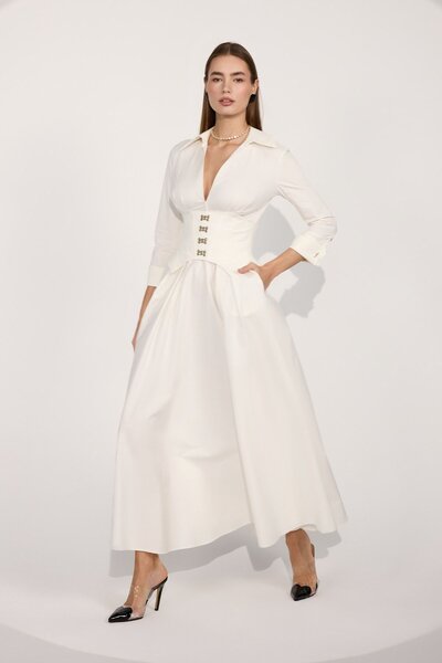 NOK İSTANBUL Queen Corset Maxi Dress Ecru