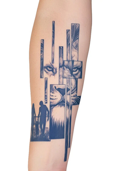 Tattoo 1 Ay Kalıcı 24 Saat Sonra Kararan Aslan ve Aile desenli model geçici d...