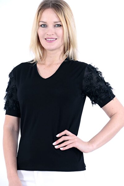 Arzulica Bluză neagră prințesă Kol viscoză