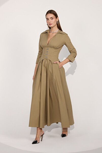 NOK İSTANBUL Queen Corset Maxi Dress Bronze Brown