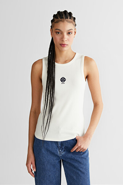 Gant Kadın Beyaz Bisiklet Yaka Regular Fit T-Shirt