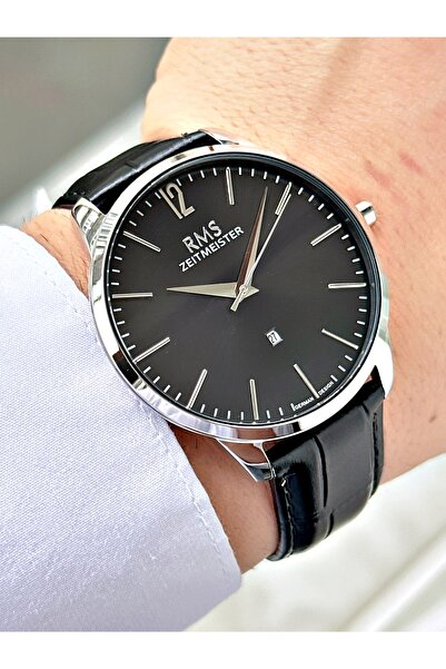 Romanson Black Color Leather Watch with Calendar Steel Case Men's Wristwatch ...