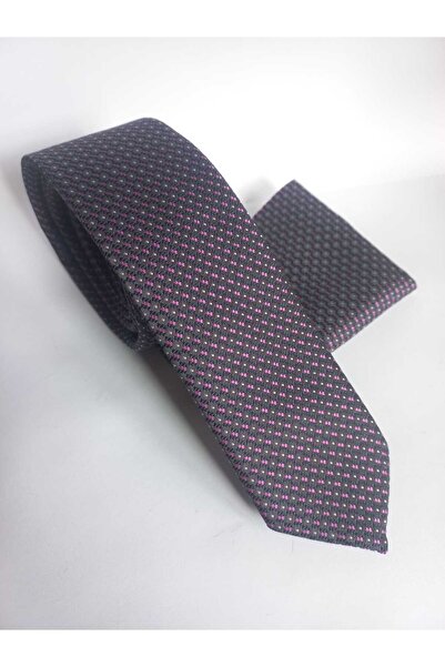 Kravatistan Purple Patterned Thin Tie Handkerchief Set 5.5cm