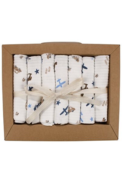 bebegen Baby Boy Ecru Blue Airplane Star Patterned Report Organic 7-Piece Mou...