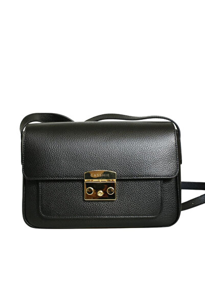 Platin Black Leather Women's Crossbody Bag