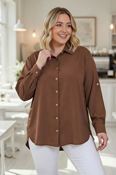 tarzımsüper Women's Plus Size Aerobin Fabric Button Detailed Oversized Shirt