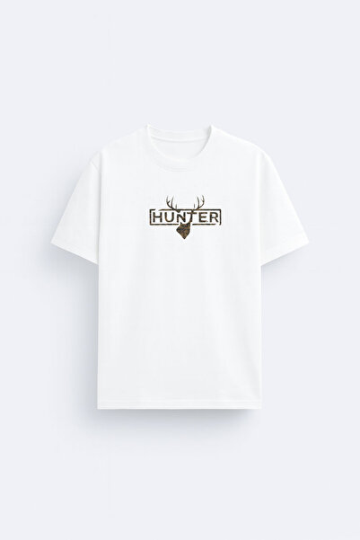 AYDESİGN Hunter Hunter Printed Crew Neck White T-Shirt T-Shirt