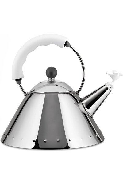Alessi Ceainic Design 9093 W cu mâner și fluier de pasăre, alb, oțel inoxidabil