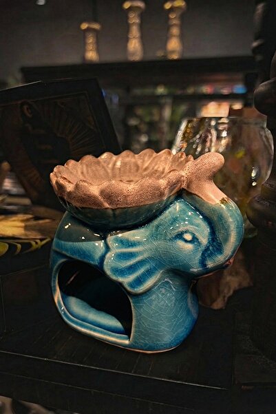 Namaruna Suport ceramic pentru ulei aromatic și ceară parfumată - Elefant tur...