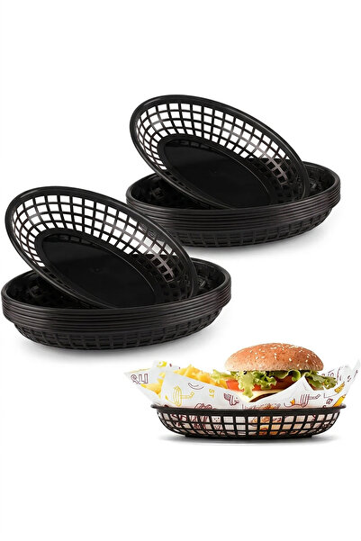 Akyüz Plastik 🍔 10'lu Plastik Hamburger Servis Sepeti – Fast Food Sunum Sepe...