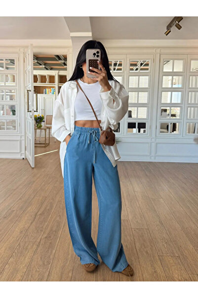 My Blog Blue 100% Cotton Waist Tie-Detail TENCEL™ Pants - 5541