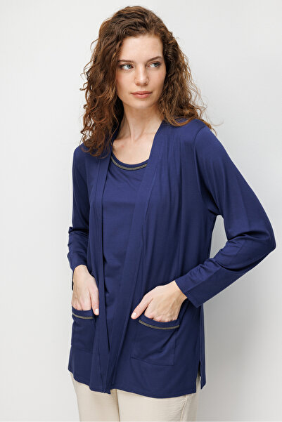 Desen Triko Γυναικεία ζακέτα με λαιμόκοψη V και αλυσίδα στην τσέπη, χτενισμέν...