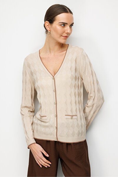 Desen Triko Жіночий тонкий в'язаний кардиган з V-подібним вирізом та дрібним ...