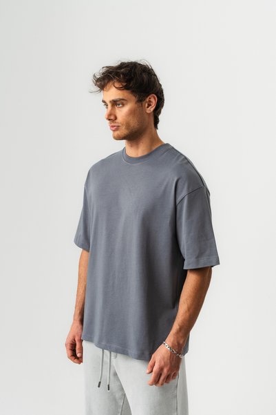 BORZ تي شيرت رجالي 100% قطن Oversize Basic ذو ياقة دائرية
