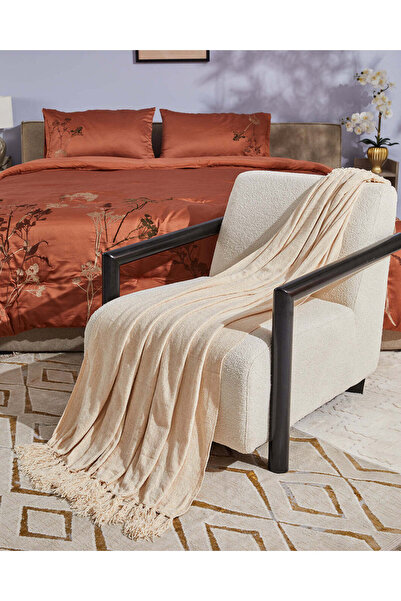 REDTAG بطانية بلون عاجي سادة مع شرابة