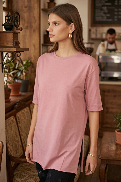 armonika Дамска памучна тениска с розови цветове, кръгла яка, двойни ръкави и...