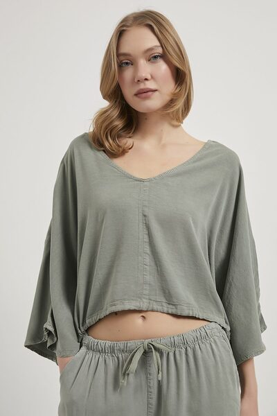 Arma Life ARMALIFE 2787 Τένσελ ΓΥΝΑΙΚΕΙΑ ΜΠΛΟΥΖΑ ΜΕ V-ΛΑΙΜΟΚΟΨΗ, ΛΕΠΤΟΜΕΡΗ ΛΕ...