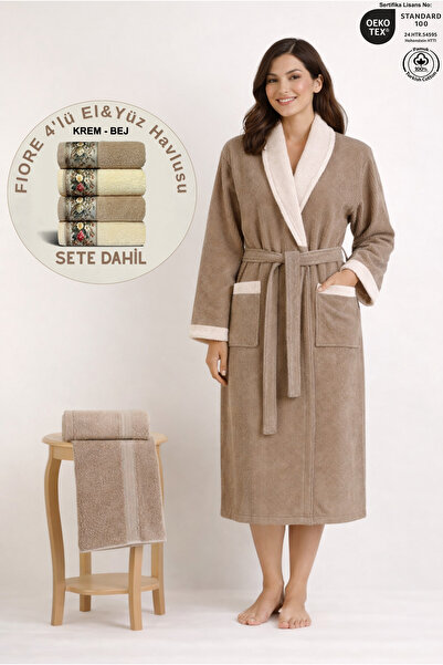 Ellaline Set de halate de baie contrastante pentru femei, bumbac 100% bucăți ...